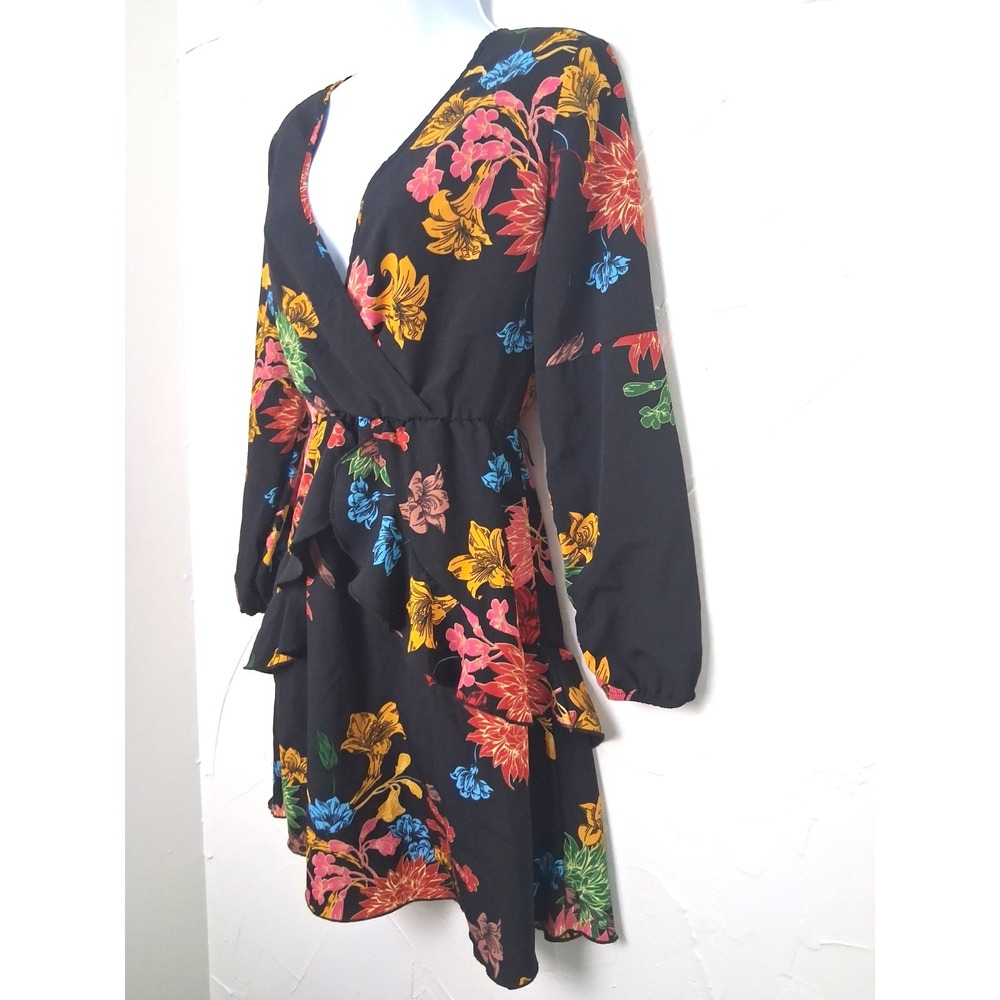 Floral Mini Dress Size Small Ruffle Trim Fairy Grunge Whimsigoth Feminine Girly - Picture 3 of 12